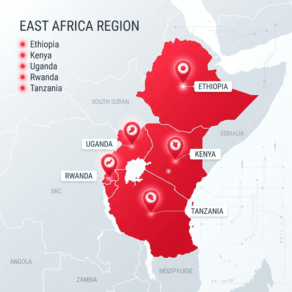 East Africa Shaded Territory Map